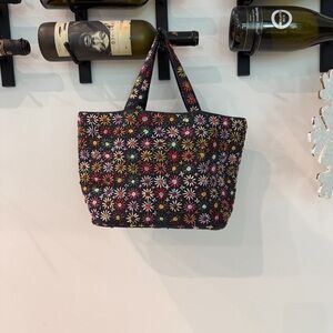 Elegant Floral Tote Bag - Black Multicolor